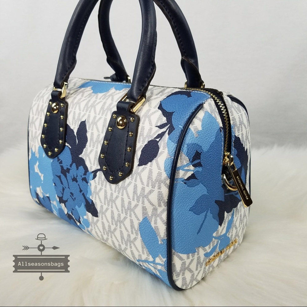 Michael Kors Mk Small Aria Satchel Floral Navy Bag - Picture 6 of 8